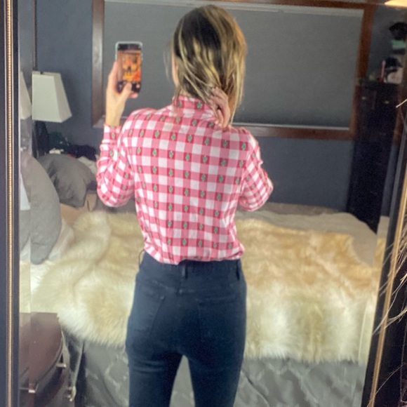 Westbound Plaid Christmas Tree Long Sleeve Turtleneck Blouse, Medium - Picture 4 of 13